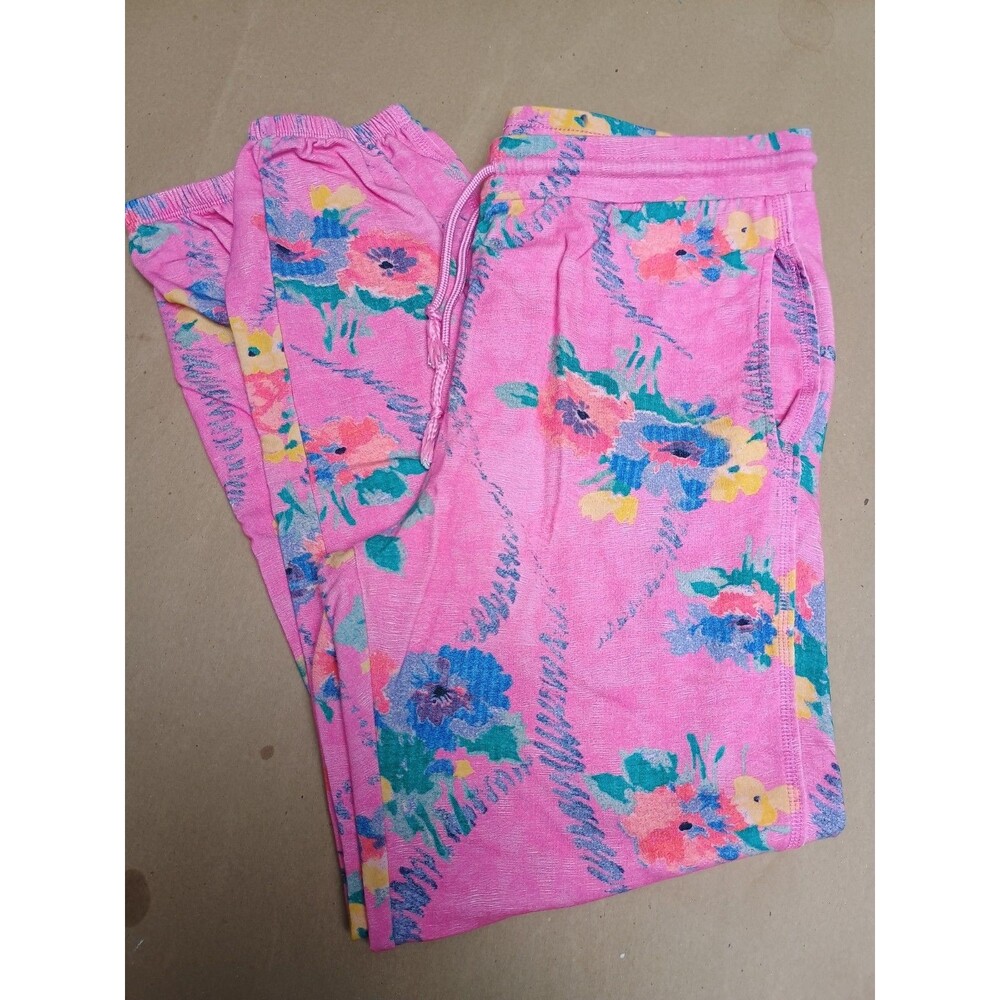 Love Shack Fancy X Beach Riot pink Hints of Hibiscus pants Joggers Size L floral